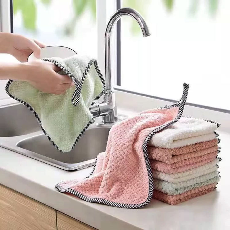 ATCAN Microfiber Cleaning Cloths, 5pcs 25x25cms 300GSM Multi-Colour! Highly Absorbent, Lint and Streak Free, Multi -Purpose Wash Cloth for Kitchen, Car, Window, Stainless Steel, Silverware.