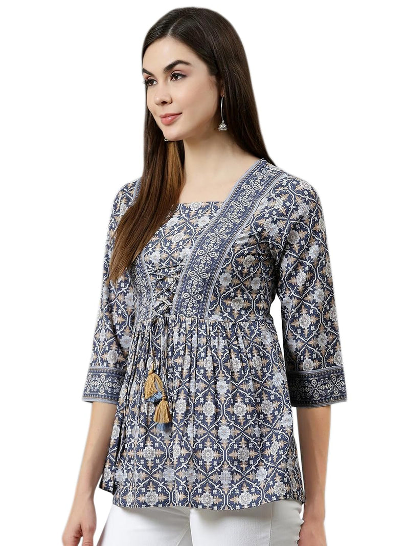 YUVVIK Women's Geometric Printed Cotton Top