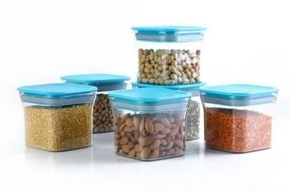 Containers- New Kit Kat Premium Quality Square Shaped Air Tight Containers Storage Jar 600ml (Pack of 6)