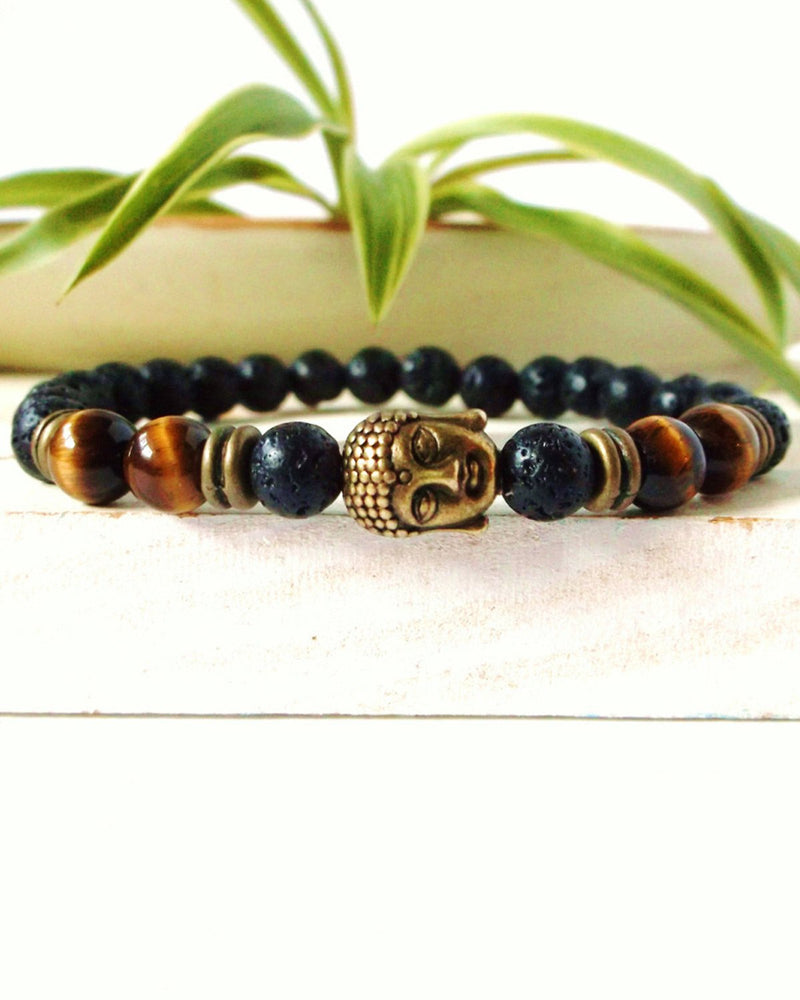 Young & Forever Valentine Gift D'vine Tiger Eye Lava Rock Diffuser Healing Beads Yoga Reiki Gold Buddha Charm Natural Stone Unisex Energy Strand Rakhi Bracelet for Women