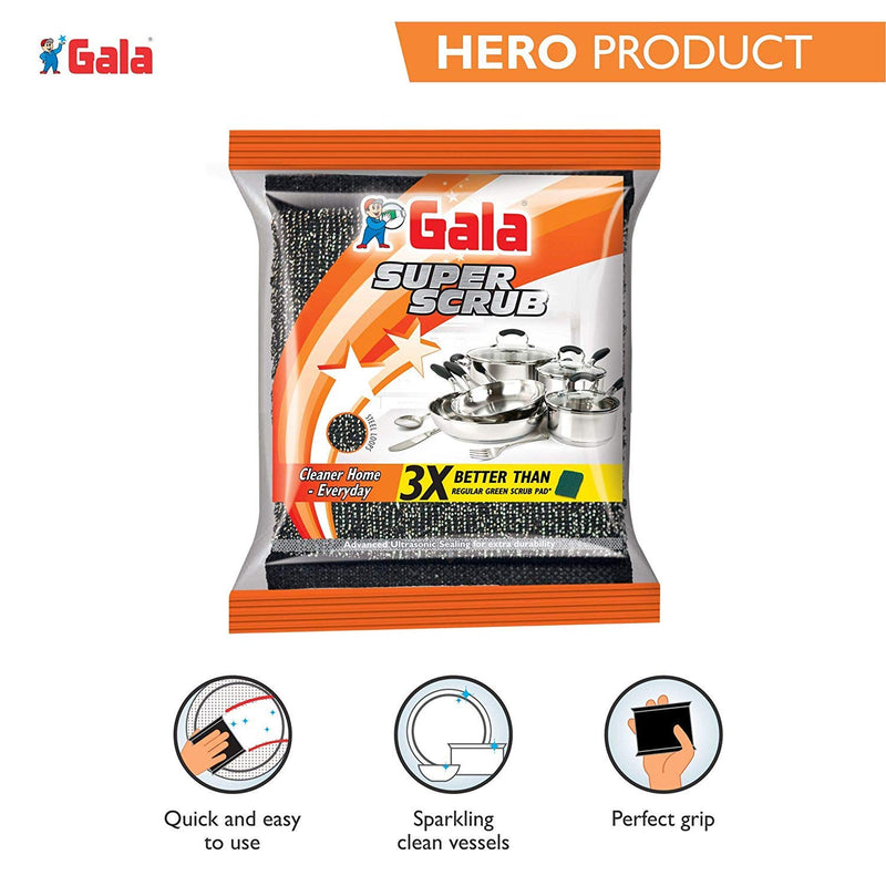 Gala Super Scrub Set – Made of Steel – Black – Pack of 6