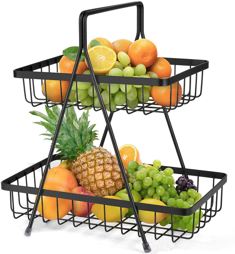 Plantex High Grade Steel 2-Tier Fruit & Vegetable Basket For Dining Table/Tiered Shelf Kitchen (Black)