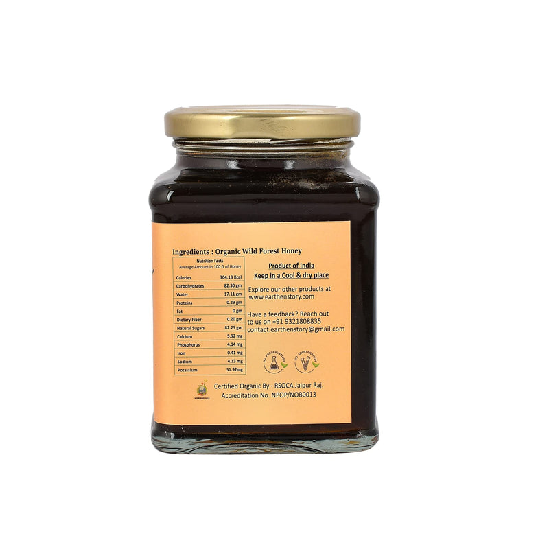 Earthen Story Certified Organic Honey Pure 500g | Unprocessed Raw Honey, glass jar, rich in vitamins & minerals, sugar free, cold and cough relief, immunity booster, natural wild forest honey