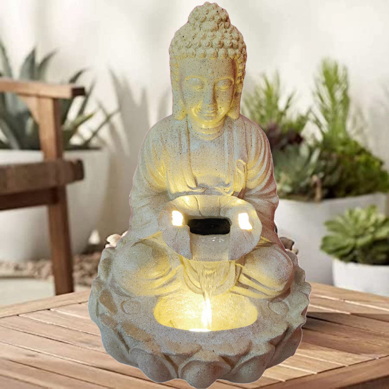 ALILA Lotus Buddha Statue Water Fountain for Living Room Home Office Garden Decor Decoration Table Top Indoor Outdoor Gift Gifting Items, 21inches / 53cm