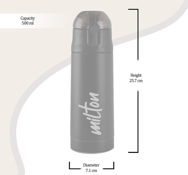 Milton New Crown 600 Thermosteel Hot or Cold Water Bottle, 500 ml, Black | Easy to Carry | Office Bottle | Hiking | Trekking | Travel Bottle | Gym | Home | Kitchen Bottle