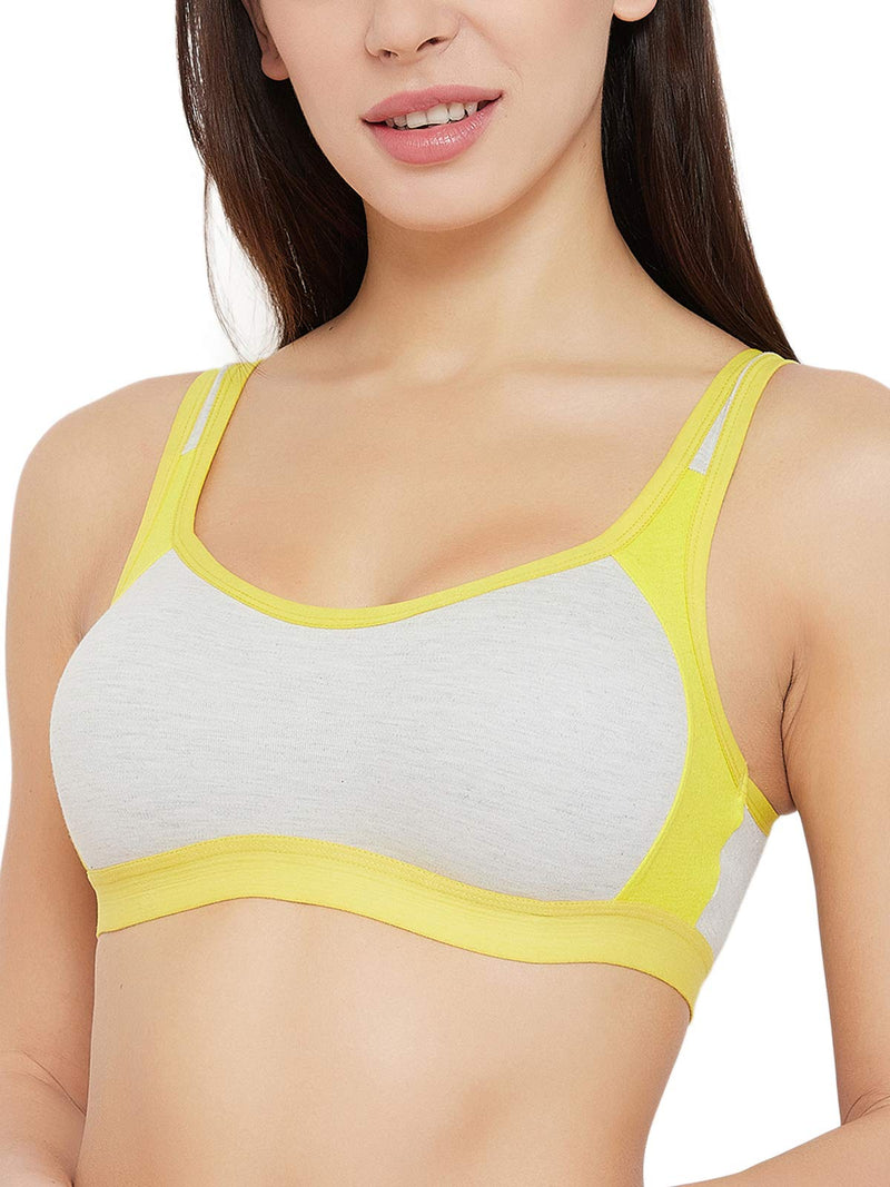 Clovia Women's Cotton Medium Impact Non-Padded Full Cup Sports Bra (BR2101M01_Grey_36B)