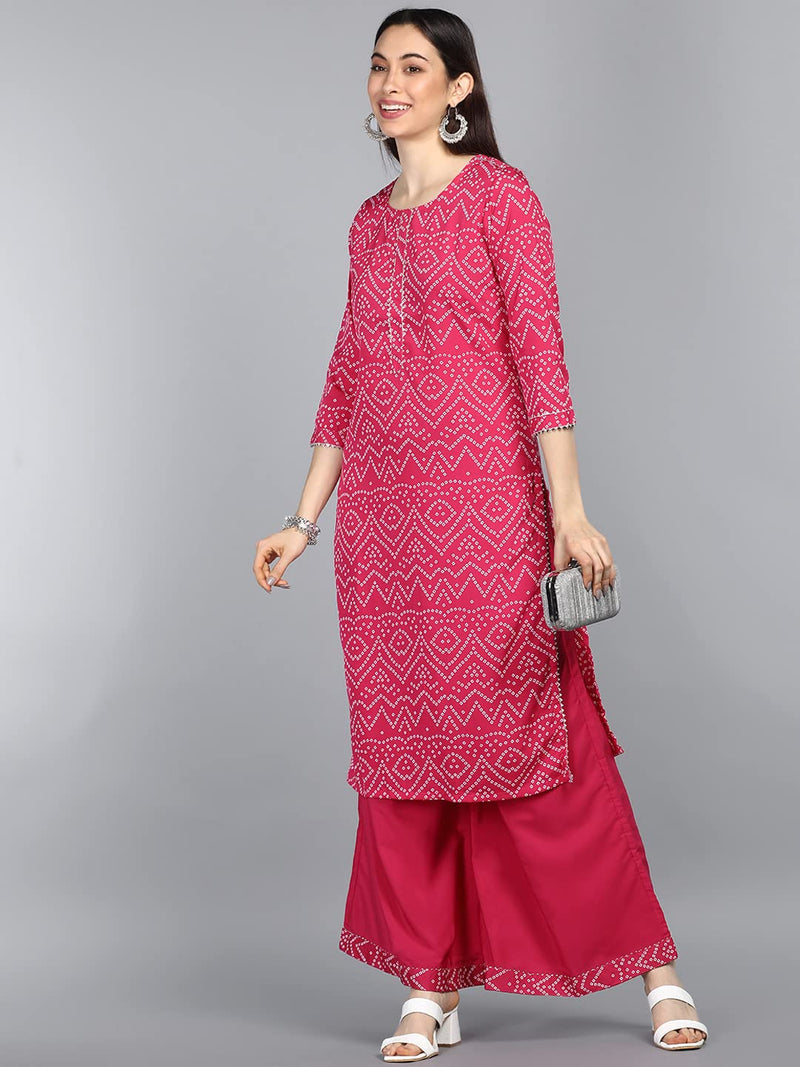 Vaamsi Women's Poly Crepe Straight Printed Kurta Palazzo Set (PKSET1007E_L_Pink)