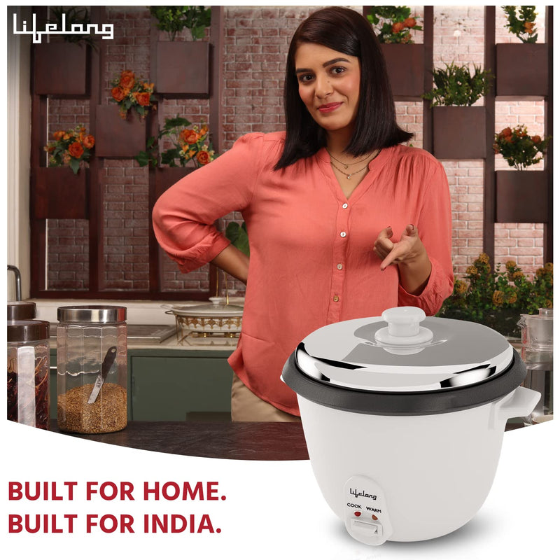 Lifelong LLRC02 Electric Rice Cooker 1.8 litres|700 watt| Aluminium Cooking Pan| One Touch Operation & Keep Warm Function| Cool Touch Outer Body