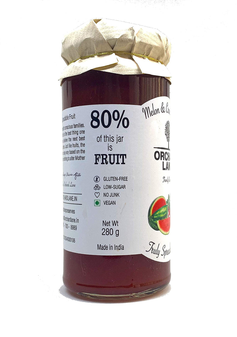 Orchard Lane 80% Fruit- Melon Cranberry Jam- Low-sugar - No Preservatives- Made with whole cranberries, High Nutrition | Healthy Jam for kids and adults | High Calcium, Zinc (3 mg per serving), Potassium (45 mg per serving) 280 gm