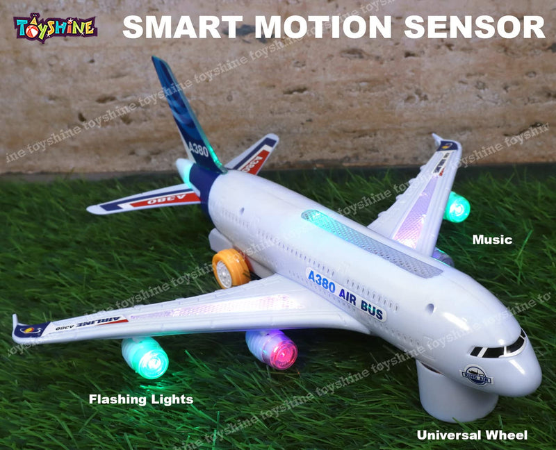 Toyshine Airplane Toys for Kids, Bump and Go Action, Toddler Toy Plane with LED Flashing Lights and Sounds for Boys & Girls 3-12 Years Old (A380)- Mix Design