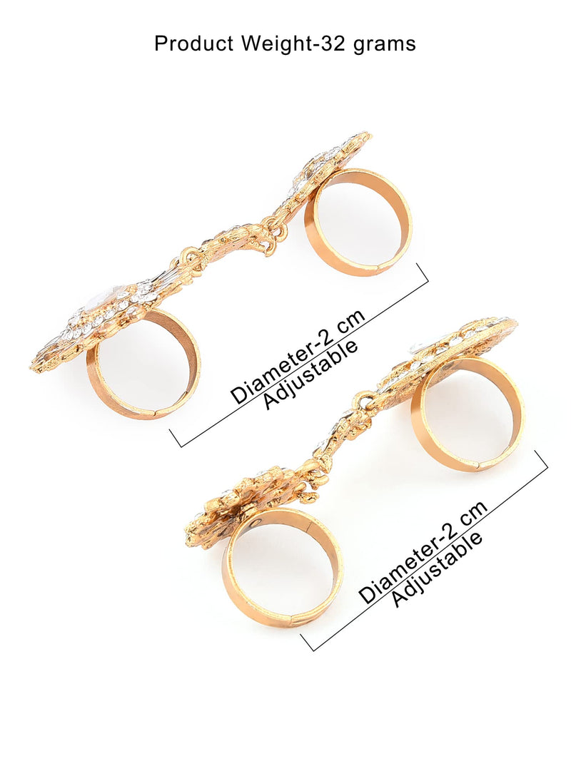 ZAVERI PEARLS Combo of 2 Gold Tone Dual Adjustable Finger Ring For Women-ZPFK8946