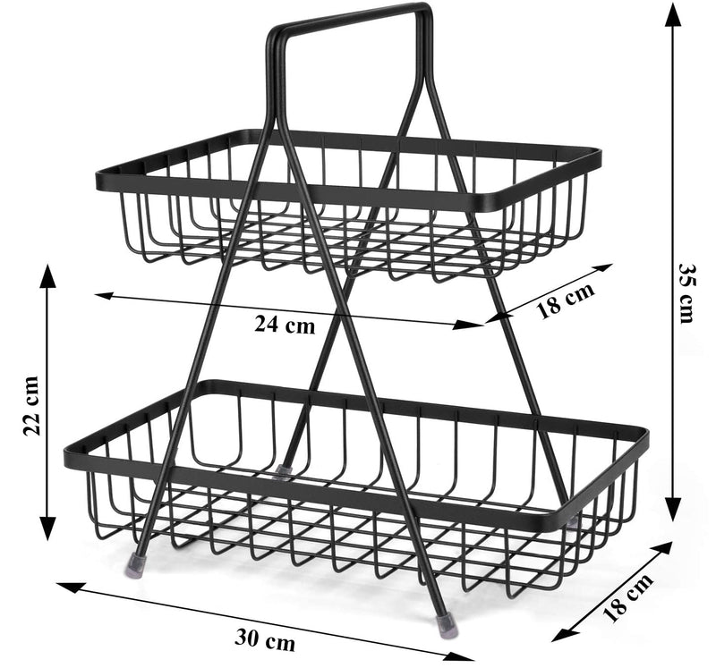 Plantex High Grade Steel 2-Tier Fruit & Vegetable Basket For Dining Table/Tiered Shelf Kitchen (Black)