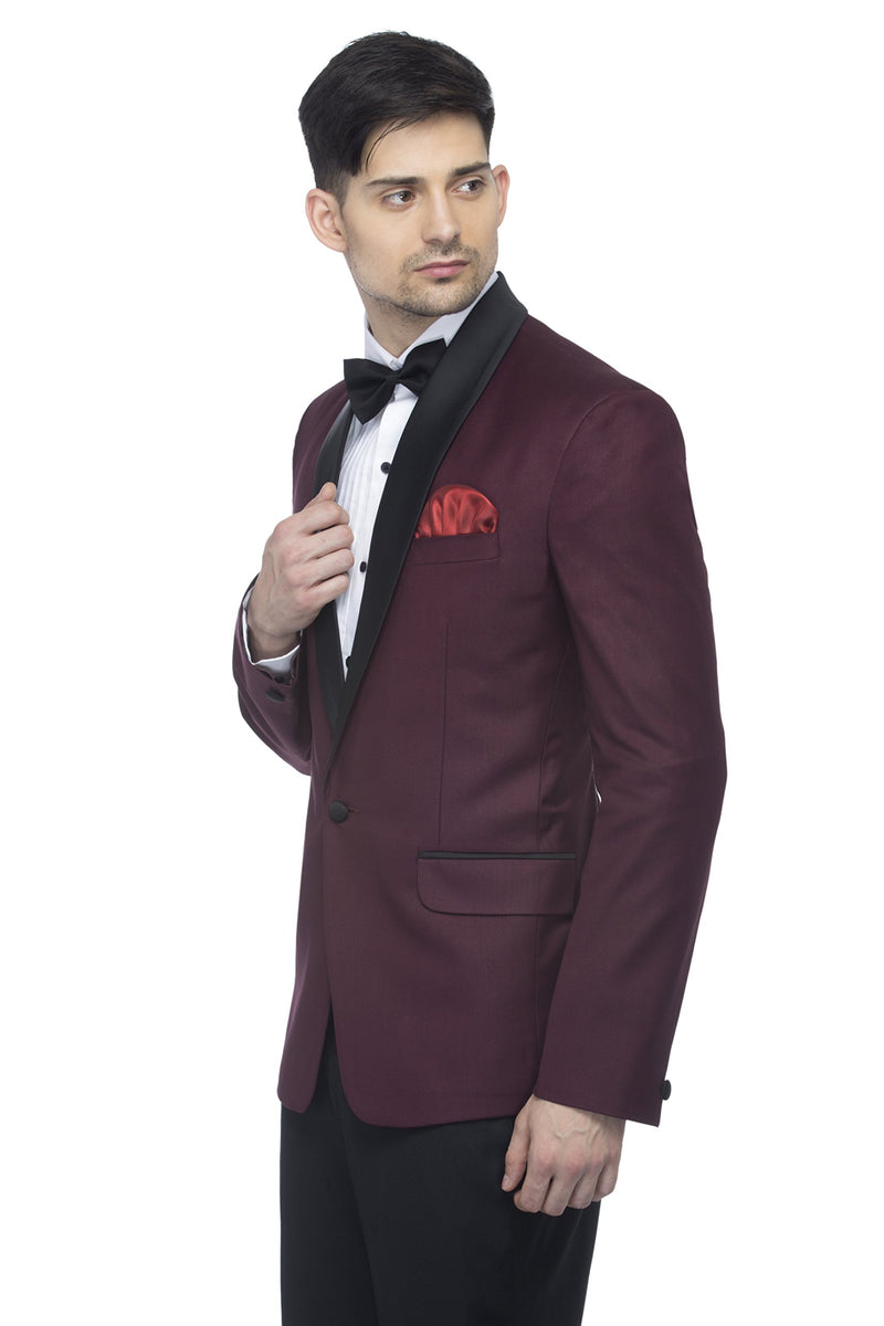 FAVOROSKI Designer Men's Slim Italian Fit Shawl Collar Single Breasted Tuxedo Suit Blazer, Wine (FBL161121-WINE-XL)