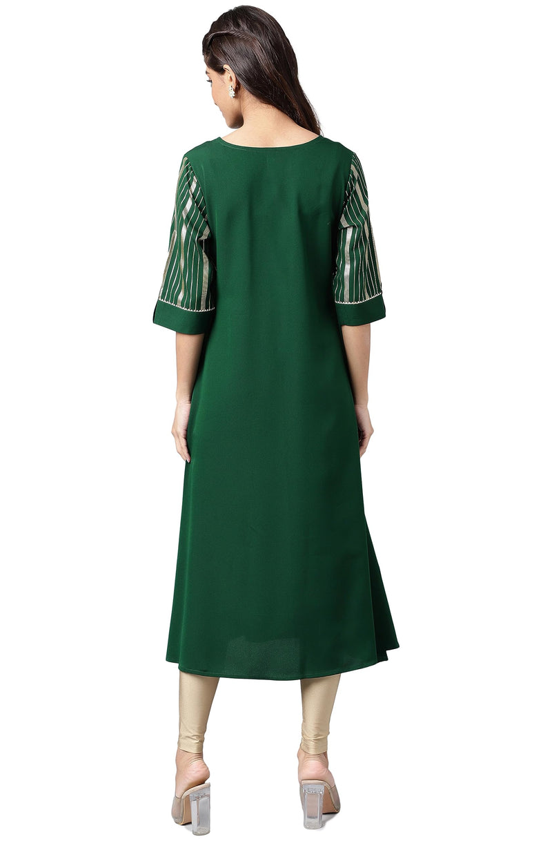 Janasya Women's Dark Green Crepe Foil Printed A-Line Kurta(JNE4234-KR-XXL)