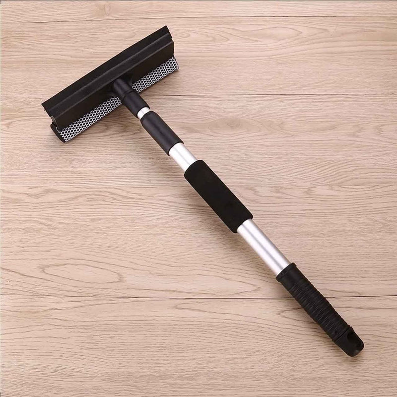 WAZDORF Professional All-Purpose Window Squeegee | 2-in-1 Window Cleaner Wiper and Scrubber| Dual Side Blade Rubber & Sponge | Aluminum Telescopic Pole 58-95cm &23"-37” for Car (Standard)