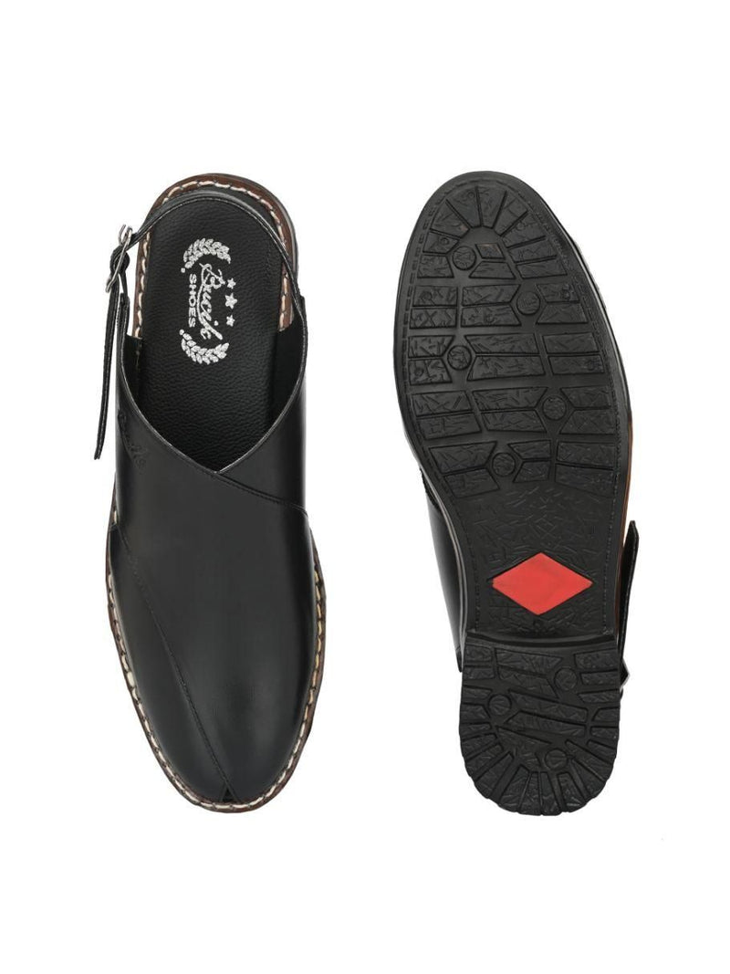Bucik Men's Black Genuine Leather Slip-On Casual Sandal