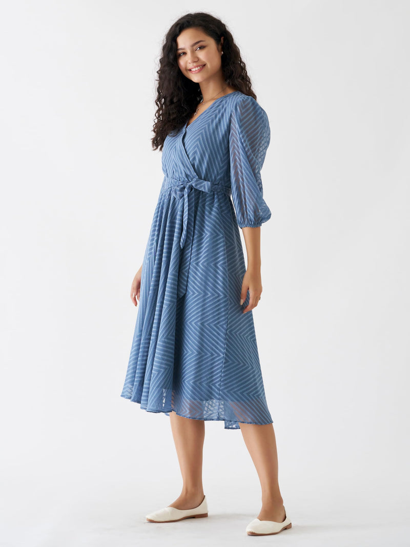 AASK Women Fancy Plain & Solid Greyish Blue Color Designer Dress for Women