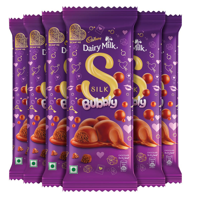 Cadbury Dairy Milk Silk Bubbly Valentines Chocolate Bar Gift Pack, 50 g (Pack of 6)