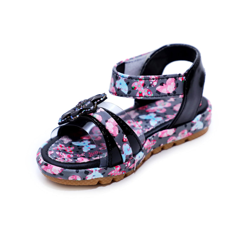 BOOMER CUBS Kids girls floral printed sandals (BLACK, 4_years)