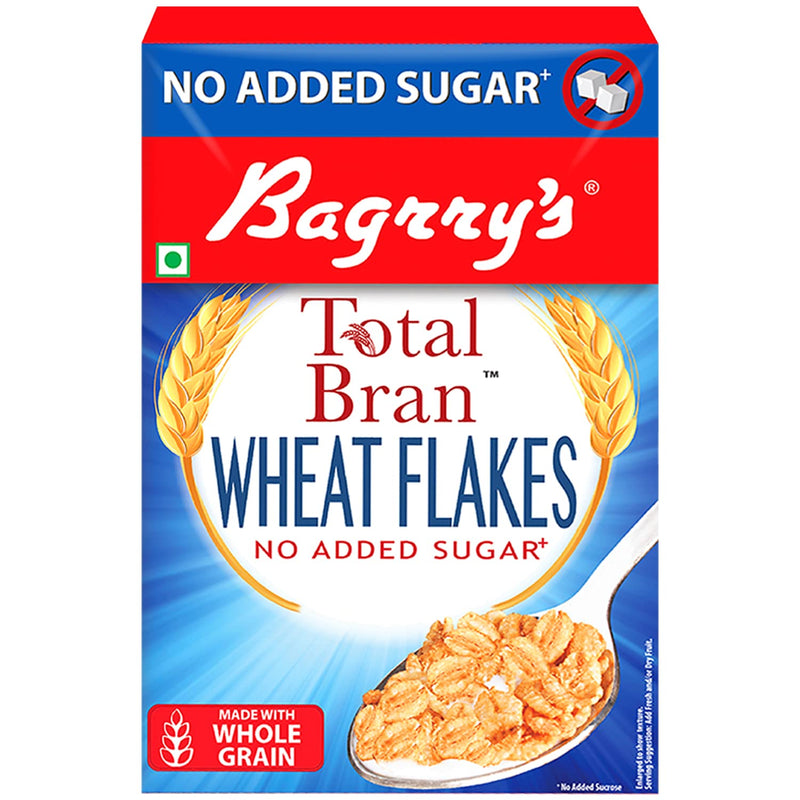 Bagrry's Total Bran Wheat Flakes - No Added Sugar 500gm Box | Premium Sharbati Wheat | High Fibre | Helps Manage Weight | Whole Grain Wheat Flakes