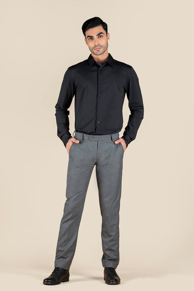 Dennis Lingo Grey Men's Solid Slim Fit Formal Trousers (34)