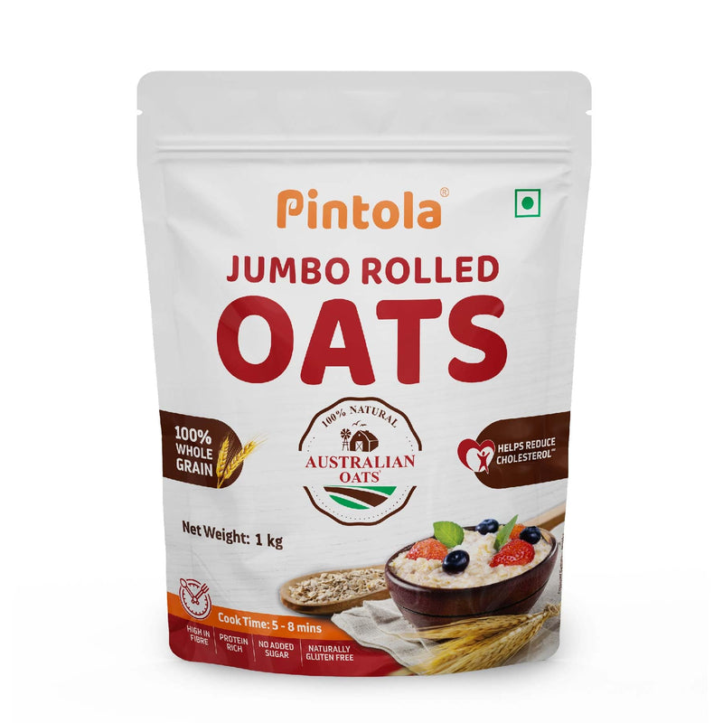 Pintola Oats 1kg, 100% JUMBO Rolled Oats, Wholegrain, Gluten Free, High Fibre & Protein, Natural Whole Grain, Dalia Porridge, Diet Food for Weight Loss, Nutritious & Healthy Breakfast Oatmeal, Cereals