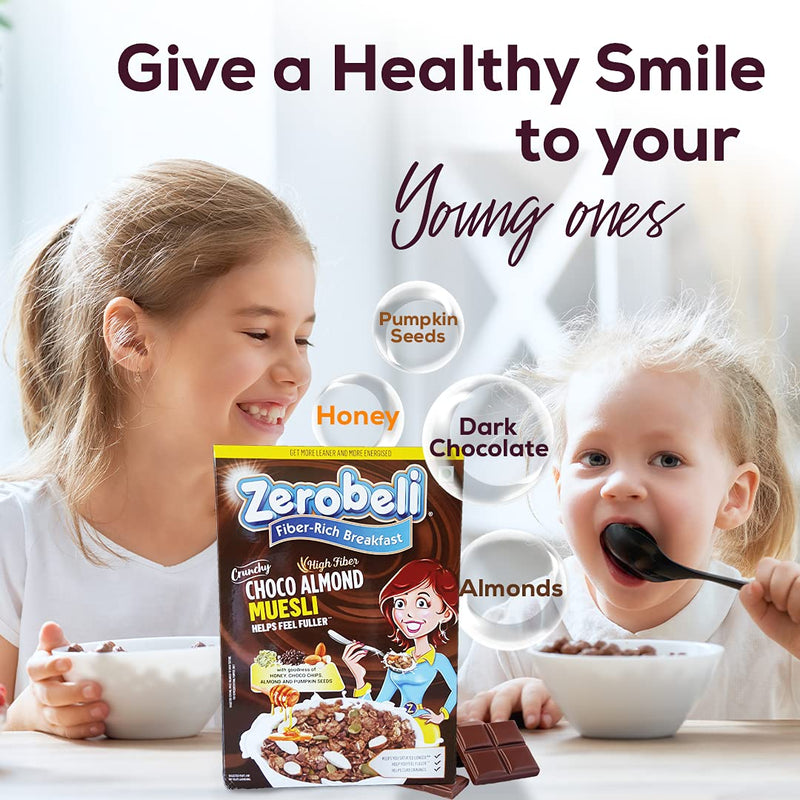 Zerobeli 100% Wholegrain Dark Chocolate Almond Muesli 500g - With Almonds, Pumpkin Seeds and Cranberry|High in Protein and Fiber|Rich in Antioxidants|