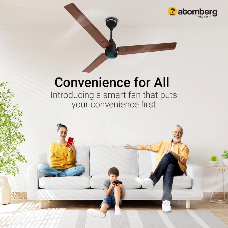 atomberg Renesa Smart 1200mm BLDC Motor 5 Star Rated Ceiling Fan with IoT and Remote | Smart and Energy Efficient Fan with LED Indicators | Saves Upto 65% Energy | 2+1 Year Warranty (Brown)