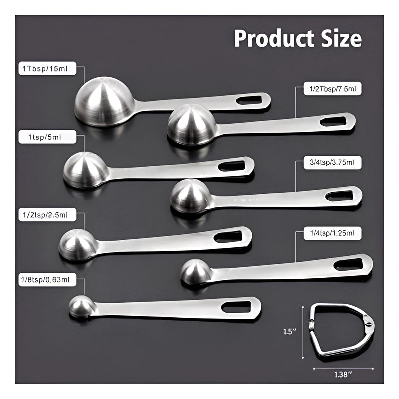 Homepixi Premium Stainless Steel Measuring Spoon Set (Set of 7), Premium Heavy Duty Metal Stainless Steel Measuring Spoons Set for Cooking and Baking