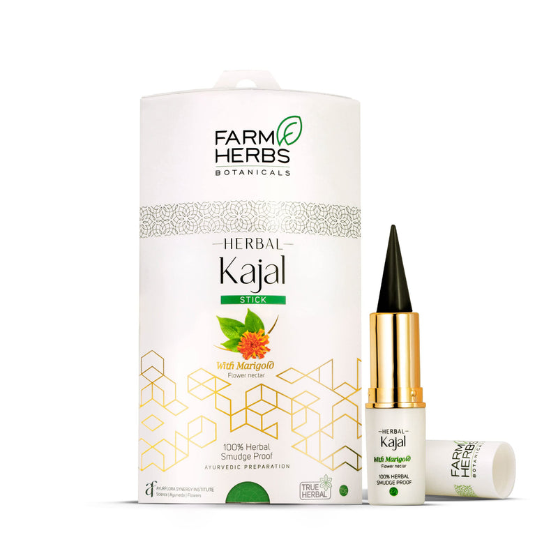 Farmherbs 100% Herbal Kajal Stick For Adults-Natural Olive Wax Based,Certified Lead-Free,Irritation-Free,Synthetic Chemical-Free,Smudgeproof,Natural Black Color