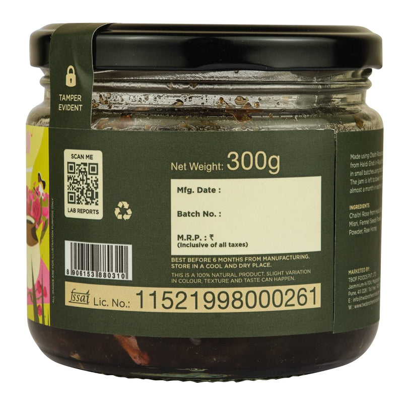 Two Brothers Organic Farms - Natural Gulkand | A Rose Petal Preserve | Sweetened Using Raw Honey | No Added Sugar | Rose Petal Jam (300G)