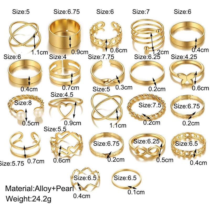 Jewels Galaxy Jewellery For Women Gold Plated Contemporary Stackable Rings Set of 23 (JG-PC-RNGH-993)