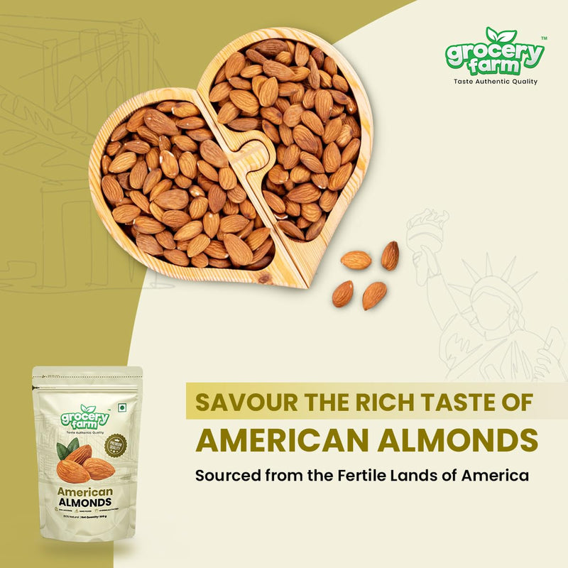 Grocery Farm American Almonds | Crunchy and Nutrient-rich Badam | A Powerhouse of Vitamin E, Magnesium & Calcium | Exquisite Taste and Authentic Quality | Pack of 5-2.5kg