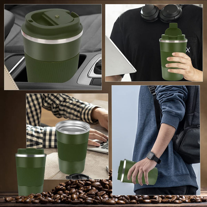 NSXEEN 500 ml Travel Coffee Mug Sipper Premium Double Walled Stainless Steel Travelmate Tea & Insulate Cup Hot & Cold for Drinks, Traveling Flask with Lid-IRON Green | 1 Count |