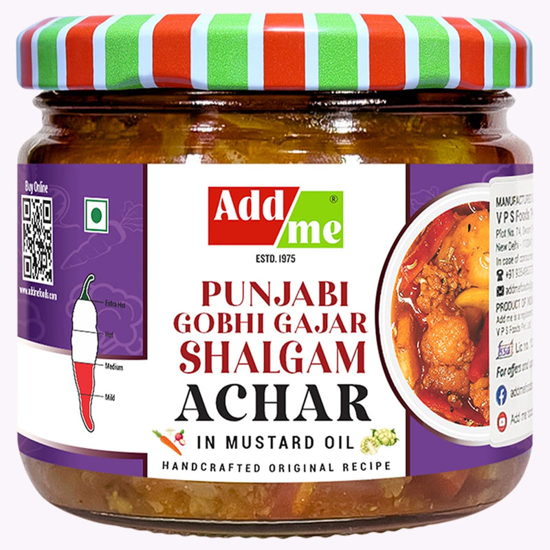 Add Me Homemade Gobhi gajar Shalgam Pickle 350g, Fresh Sweet & Sour Mixed Pickle of Cauliflower, Carrot & Turnip | Indian Pickles in Mustard Oil Vintage Recipe