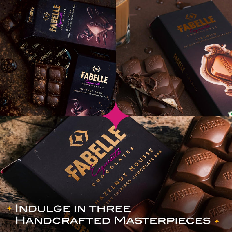 Fabelle The Bars Trilogy - Chocolate Pack, 3 Assorted Large Luxury Chocolate Bars, Premium Packaged Gift Chocolate Box, Centre-Filled Bars, Best Chocolate Gift, 388g