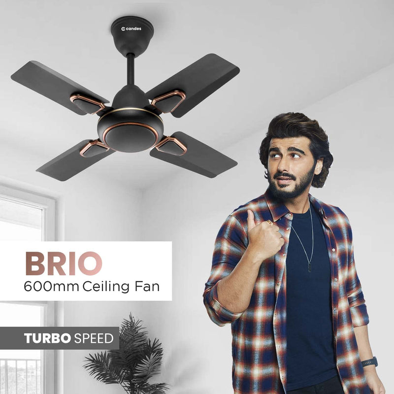 Candes Brio Turbo 600 mm / 24 Inch High Speed 4 Blade Anti-Dust Ceiling Fan Suitable for Kitchen/Veranda/Balcony/Small Room (Pack of 1,Smoke Brown)