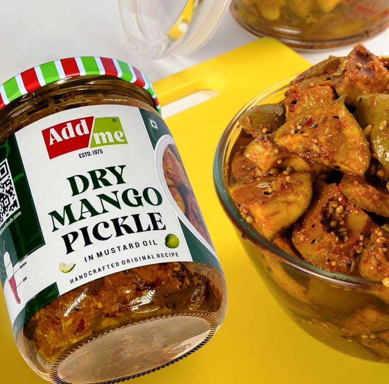 Add Me Home Made Dry Mango Pickle Less Oil 500gm Aam ka Sukha Achar village style 500g glass Pack