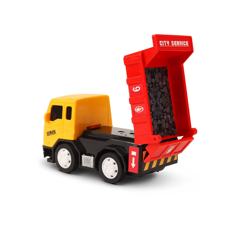 TOYZONE Friction Powered Mini Truck Series | Made in India | Friction Powered Toy | Unbreakable City Service Truck | Pull Back | Push & Go Crawling Toys (City Service Truck Dumper)