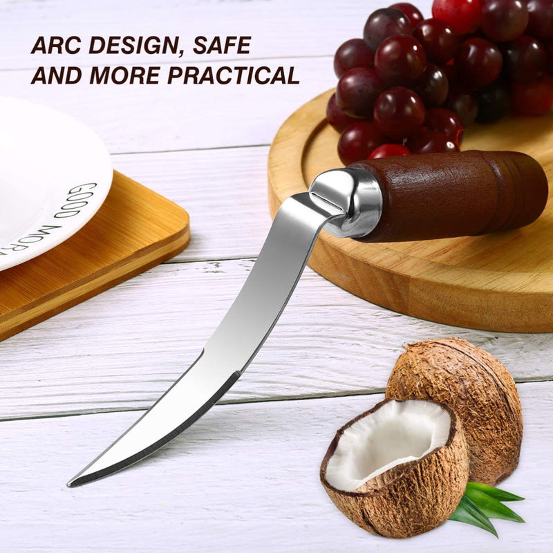 EzLife Coconut Tool Coconut Shell Remover Durable Wooden Handle Stainless Steel Coconut Opener Scraper Knife Kitchen Accessories (Stainless Steel - Pack of 1)