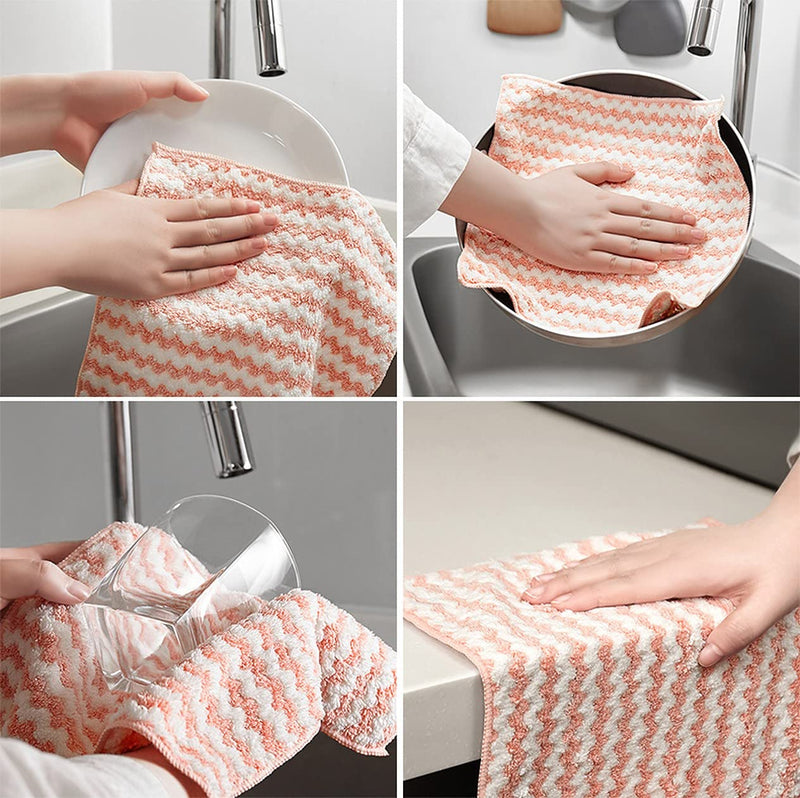 wolpin Microfiber Cleaning Cloths, 5 Pcs 25 x 25 cms Multi-Colour | Highly Absorbent, Lint and Streak Free, Multi -Purpose Wash Cloth for Kitchen, Car, Window, Stainless Steel, Silverware, Glass