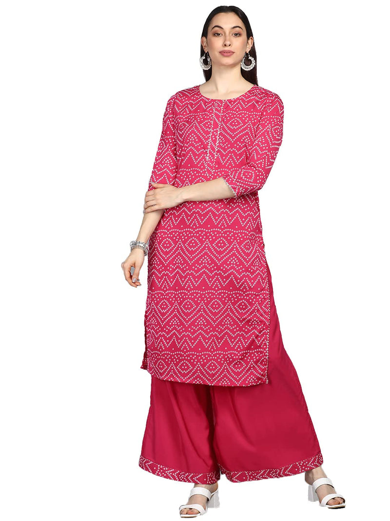 Vaamsi Women's Poly Crepe Straight Printed Kurta Palazzo Set (PKSET1007E_L_Pink)