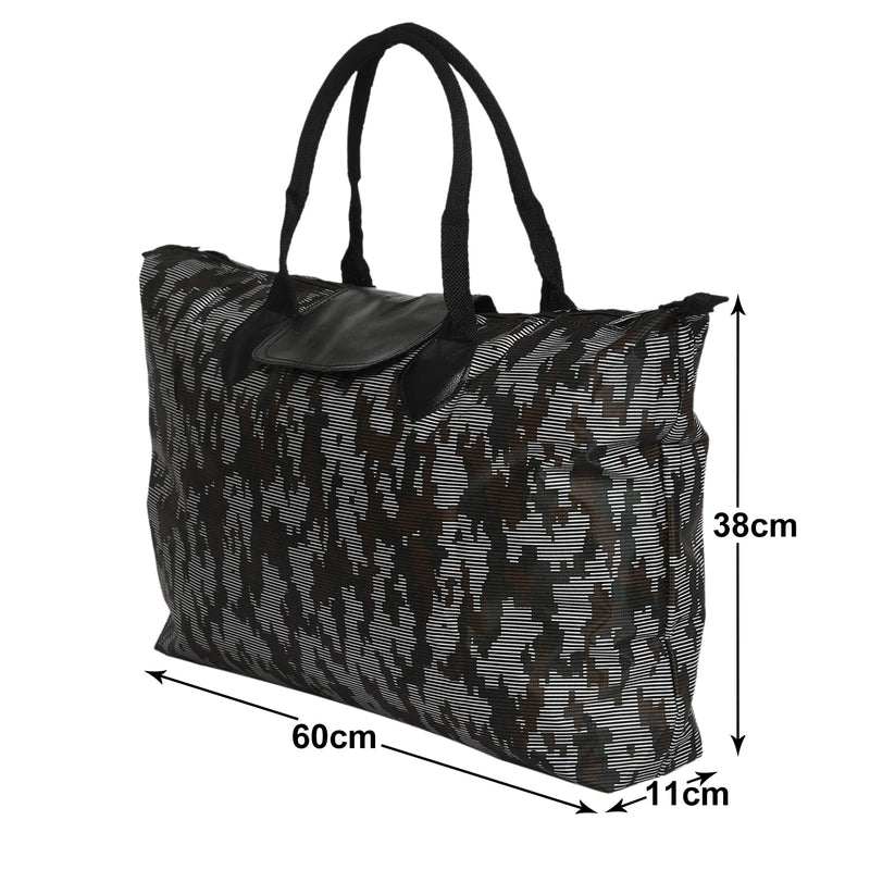 Kuber Industries Camouflage Print Rexine Shopping Bags/Grocery Bag for Carry Grocery, Fruits, Vegetable with Handles (Black) 54KM4021