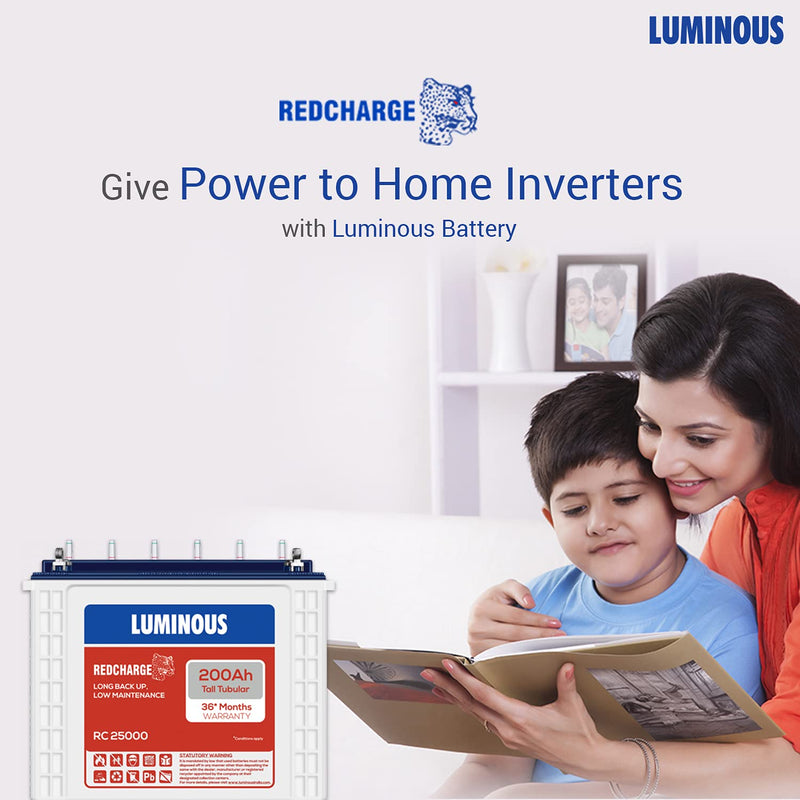 Luminous Red Charge RC 25000 200 Ah, Recyclable Tall Tubular Inverter Battery for Home, Office & Shops (Blue & White)