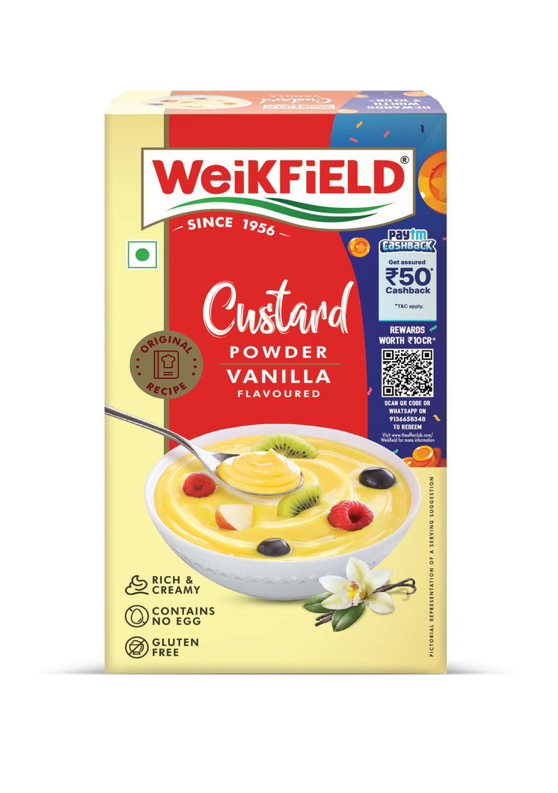 Weikfield Vanilla Custard Powder | Makes Smooth & Creamy Custard | Contains Quality Ingredients | Best for Fruit Salads & Puddings | 500g Carton