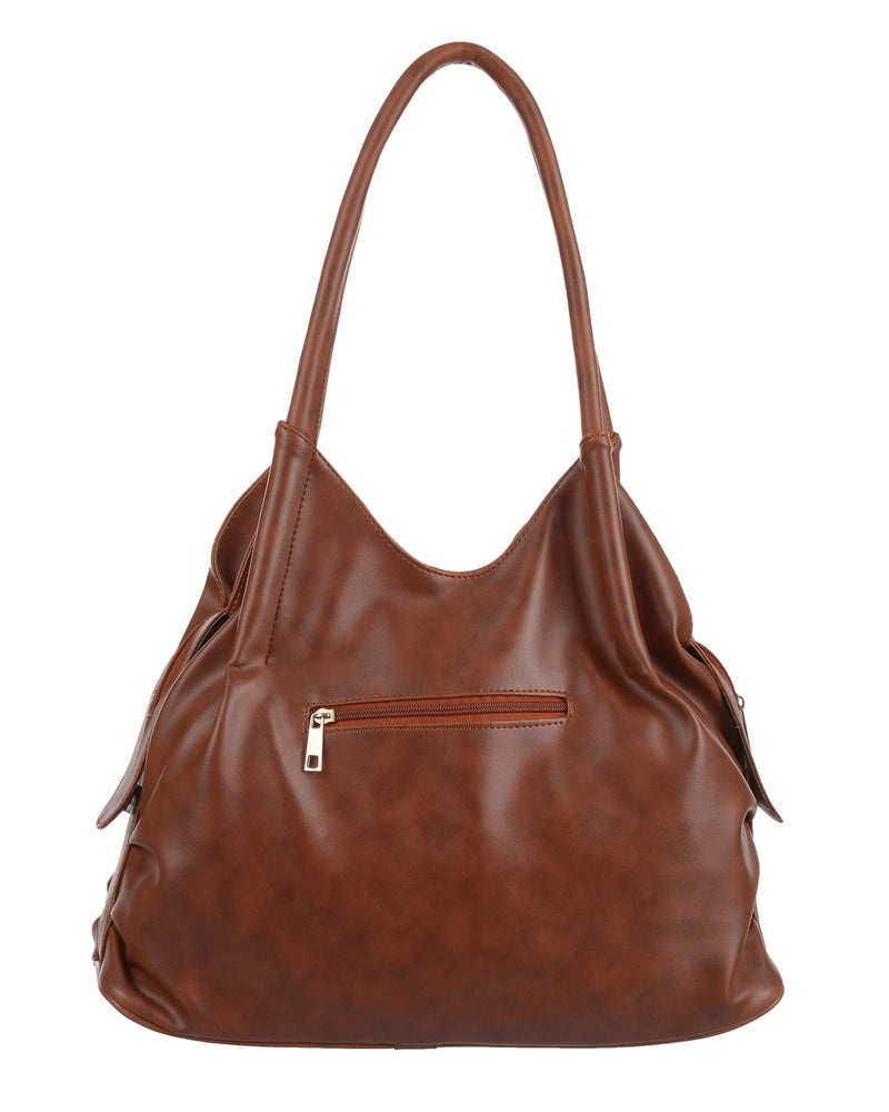 creeper Women's PU Leather Large Capacity Shoulder Hobo Handbag with Top Handle & Multi-Pockets (Brown_CR-001)