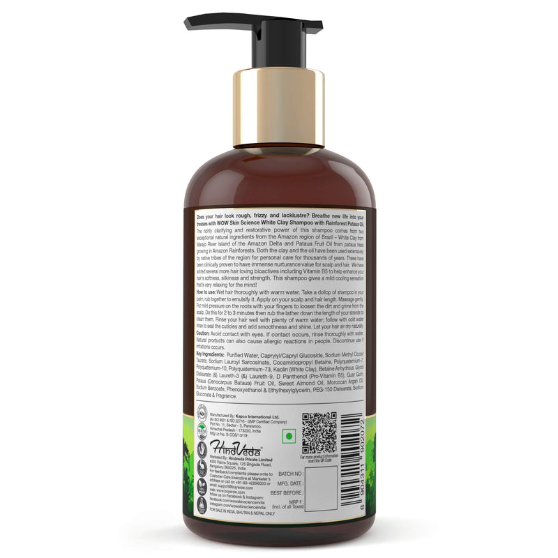 WOW Skin Science Amazon Rainforest Collection - White Clay Shampoo with Rainforest Pataua Oil - No Parabens, Sulphate, Silicones and Color, 300 ml
