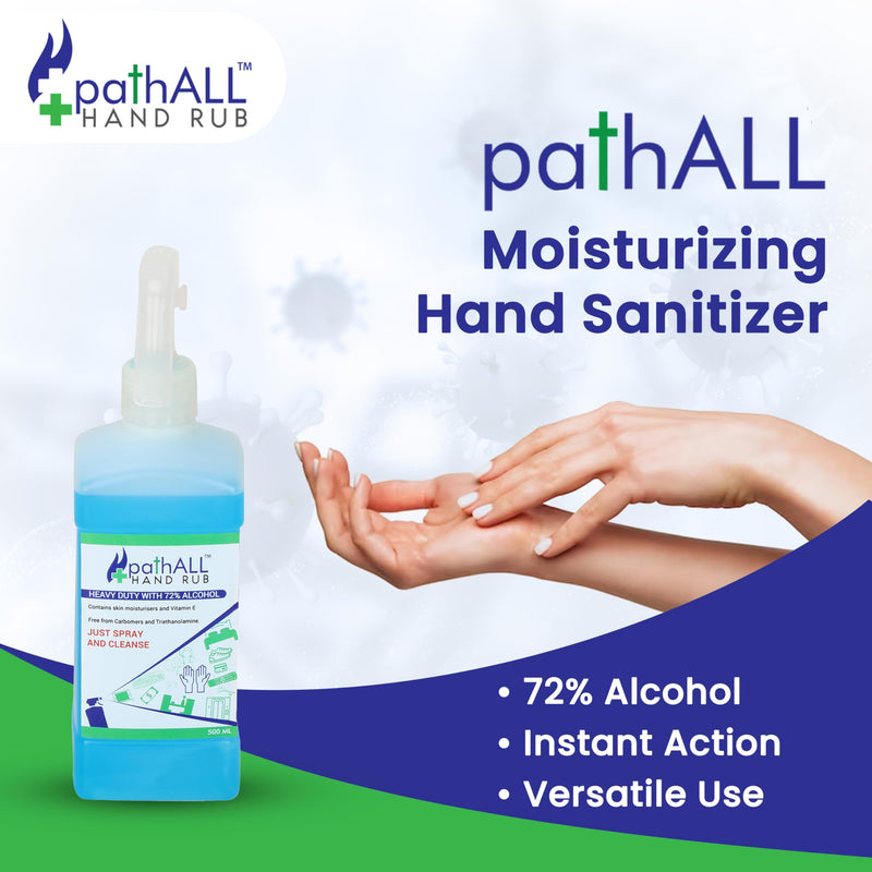 pathALL Hand Rub 70% Isopropyl Alcohol Spray-Based Liquid Rinse-free for Skin & Surfaces Both (Sanitiser), 500 ml (Pack of 2)