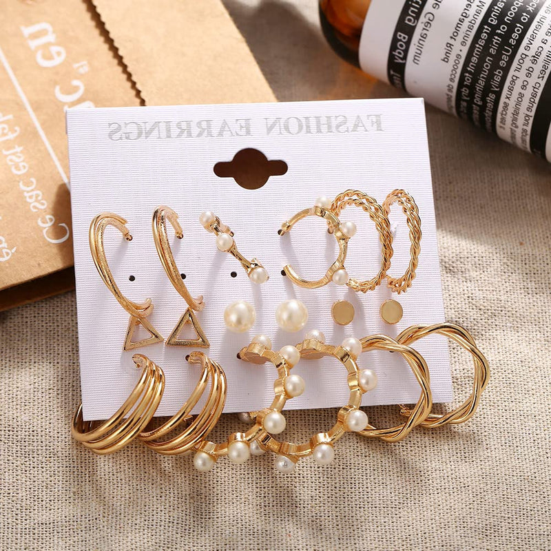 Shining Diva Fashion 18 Pairs Gold Plated Combo Set Latest Stylish Earrings for Women and Girls (Gold) (rrsdcmb297_12789_12906)