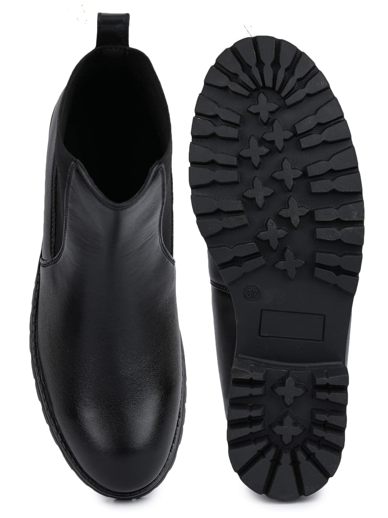 Gardin women's Black Slipon Round Toe both side Elastic Boots